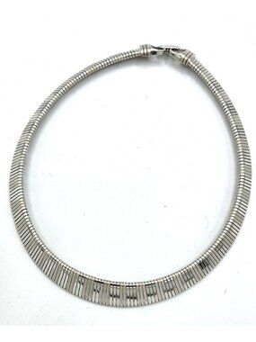 Silver Tone Textured Omega Chain Necklace